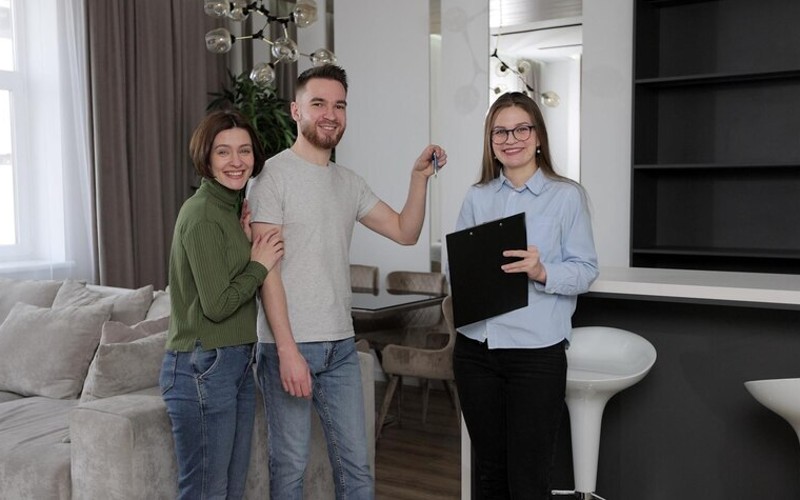 New home with a real estate agent